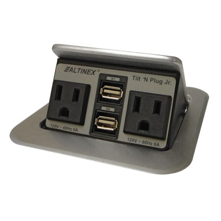 TNP Square Bezel- 2 AC Power/2 Charging USB- Silver